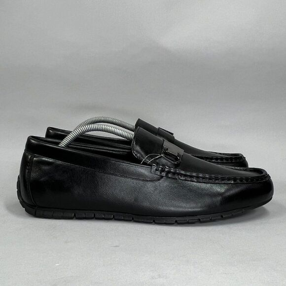 Van Heusen Rail Driving Loafers Men's Size 11 Black Leather Slip On Dress Shoes - Picture 1 of 11